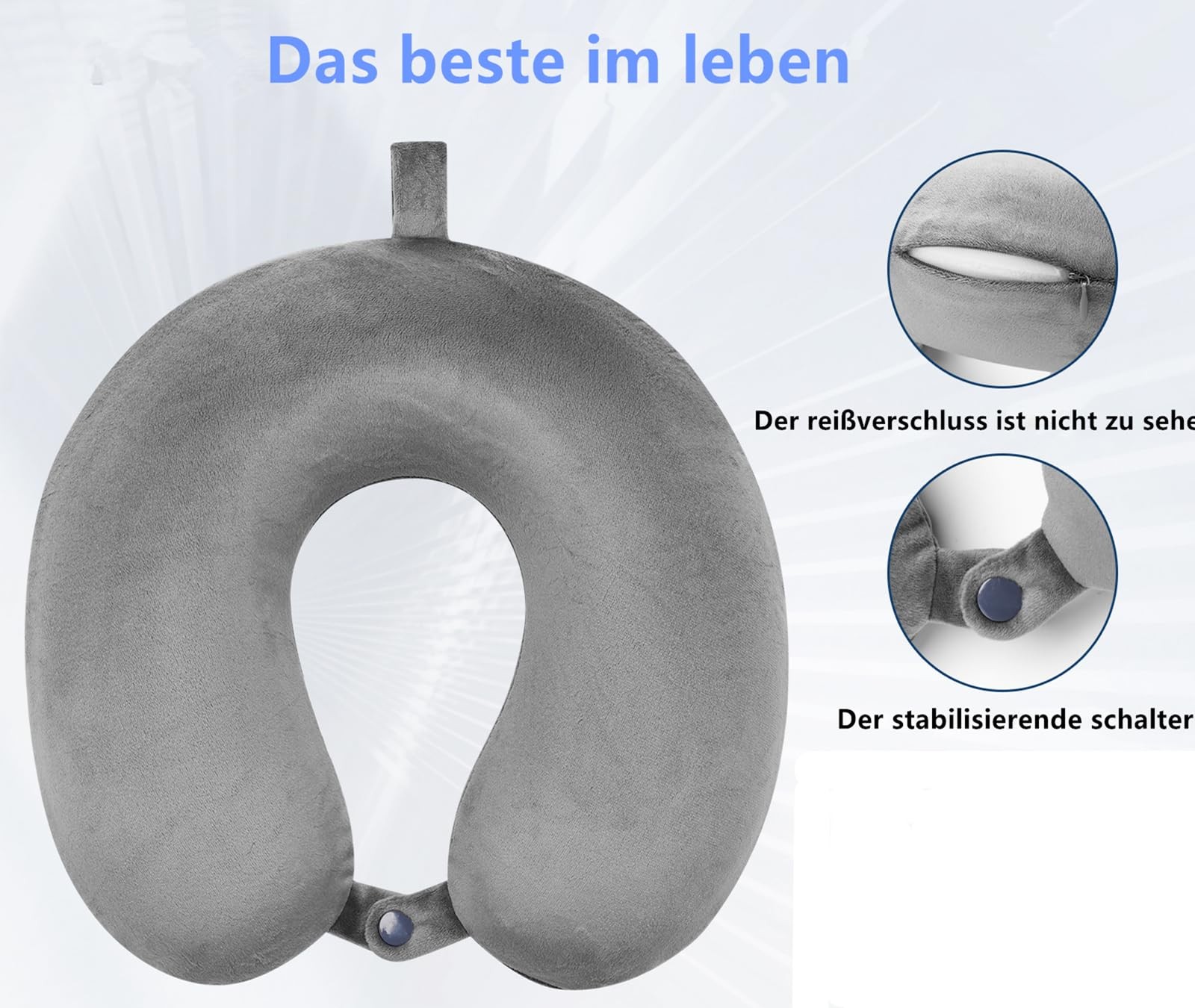 GDEOUP Travel Pillow 100% Pure Comfortable U Shape Memory Foam 30x30cm, Grey