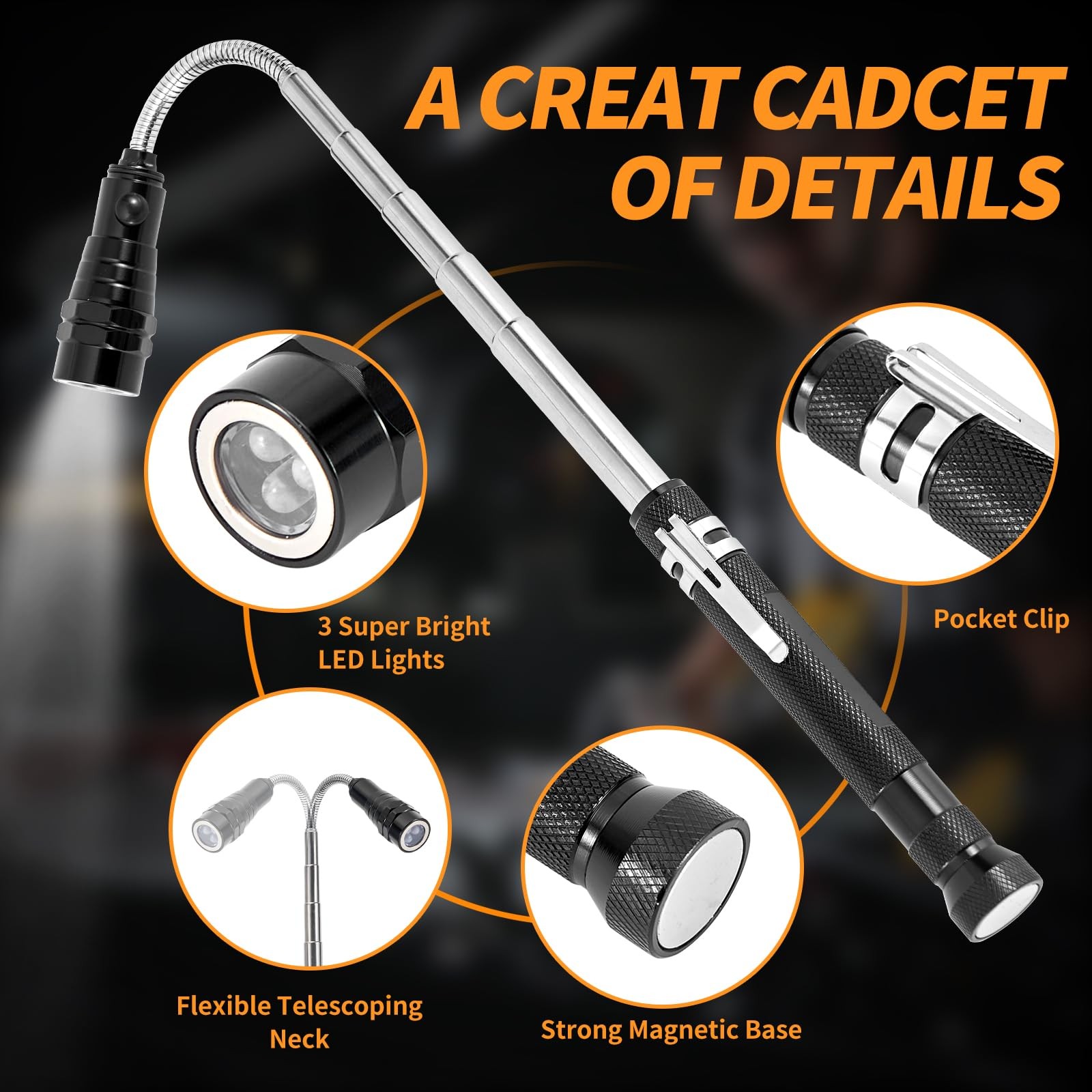 Extendable Magnetic Flashlight with Telescoping Magnet Pickup Tool set of 3-C…