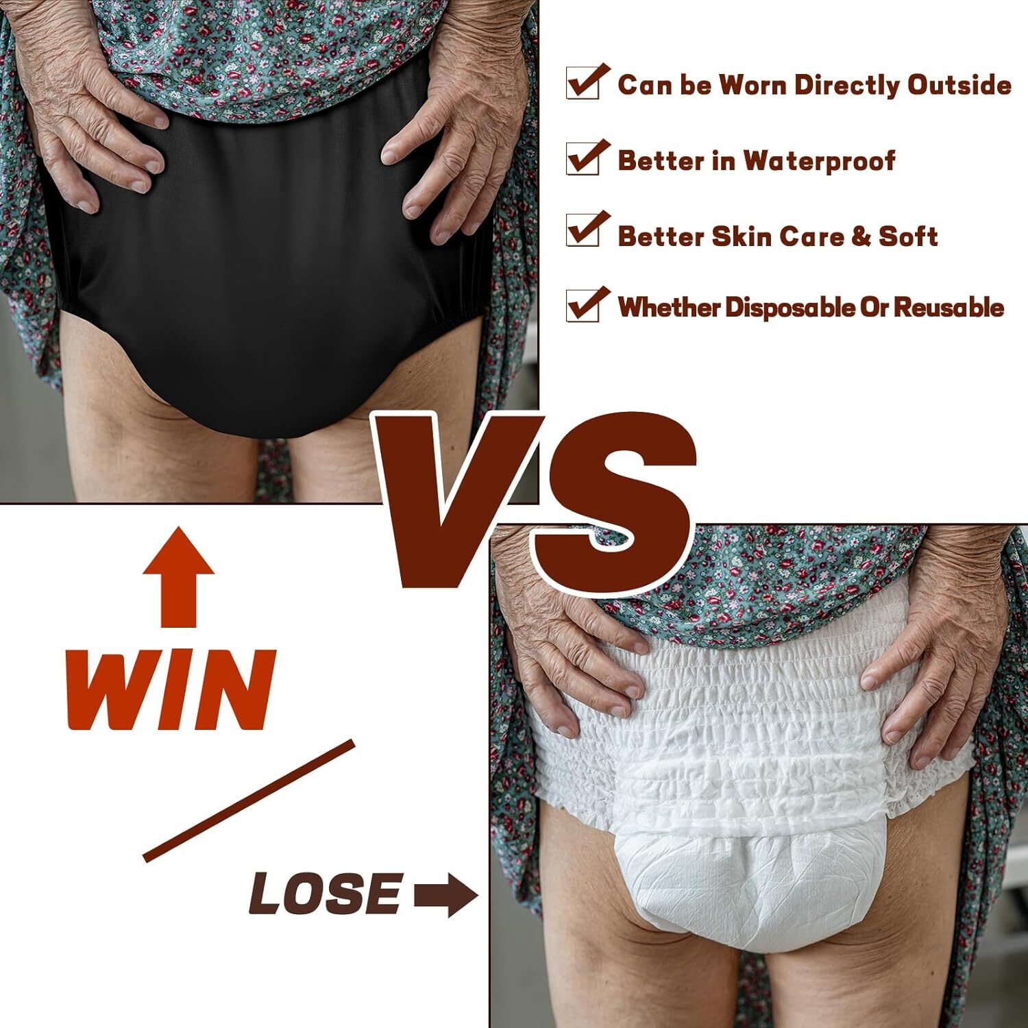 Diapper Cover Waterproof Incontinence Briefs Plastic Pants Noiseless Underwear