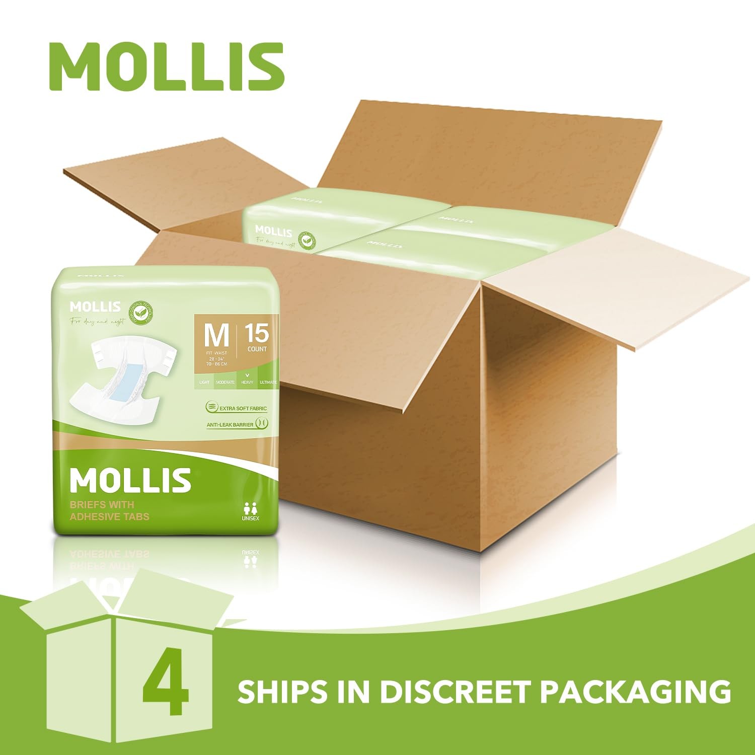 MOLLIS Adult Diapers for Women and Men, Unisex Disposable Incontinence Briefs…