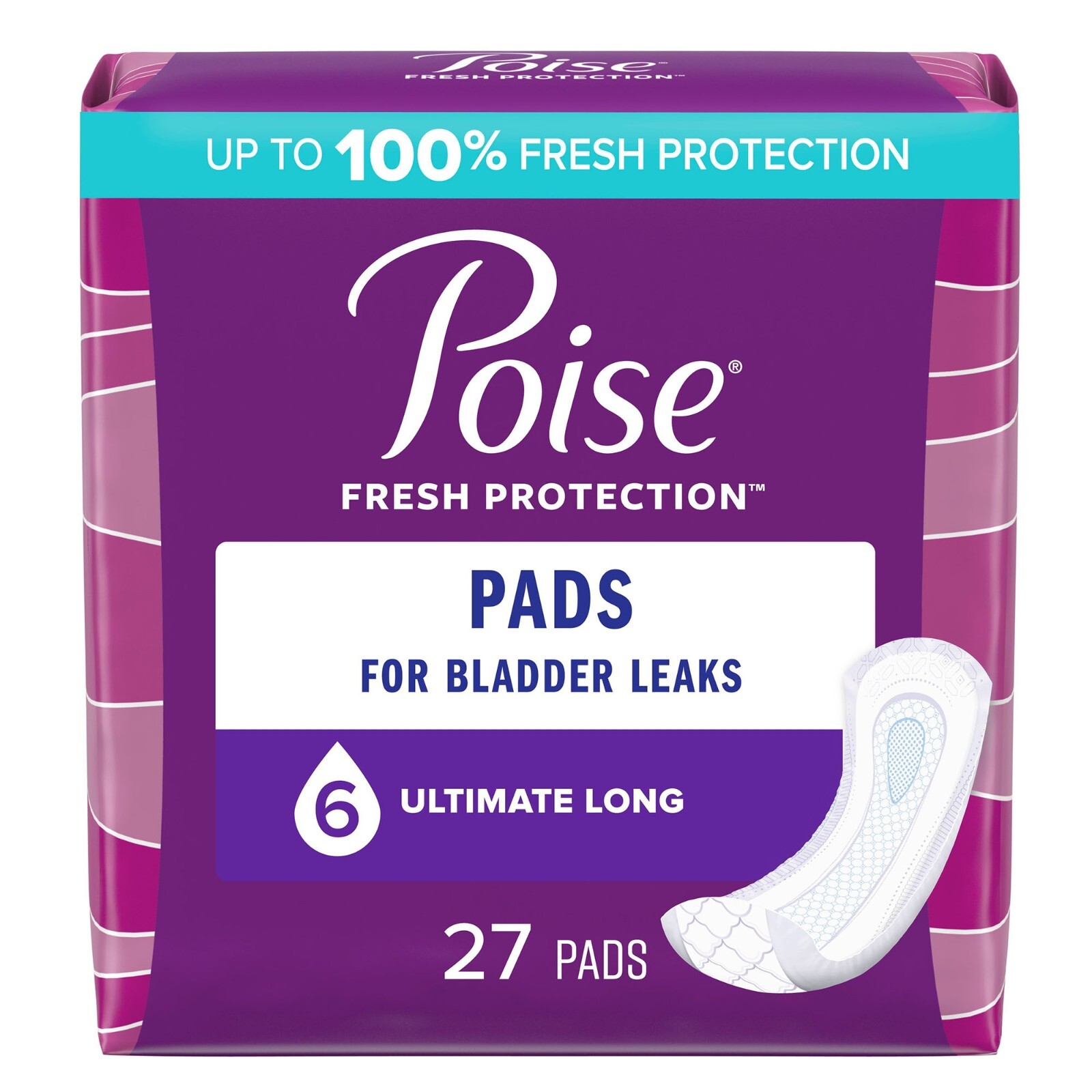 Poise (33593) Female Incontinent Pad Long Length 15.9″ L Ultimate Supreme, 27 Ct
