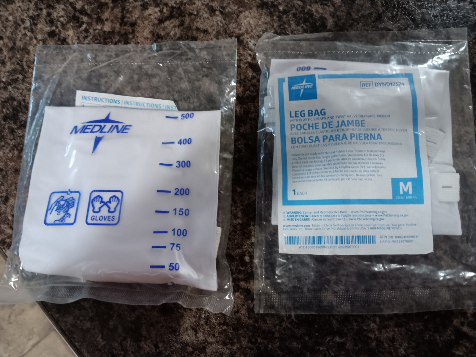 Medline leg bag X2 600 ml. Ref: DYND12574