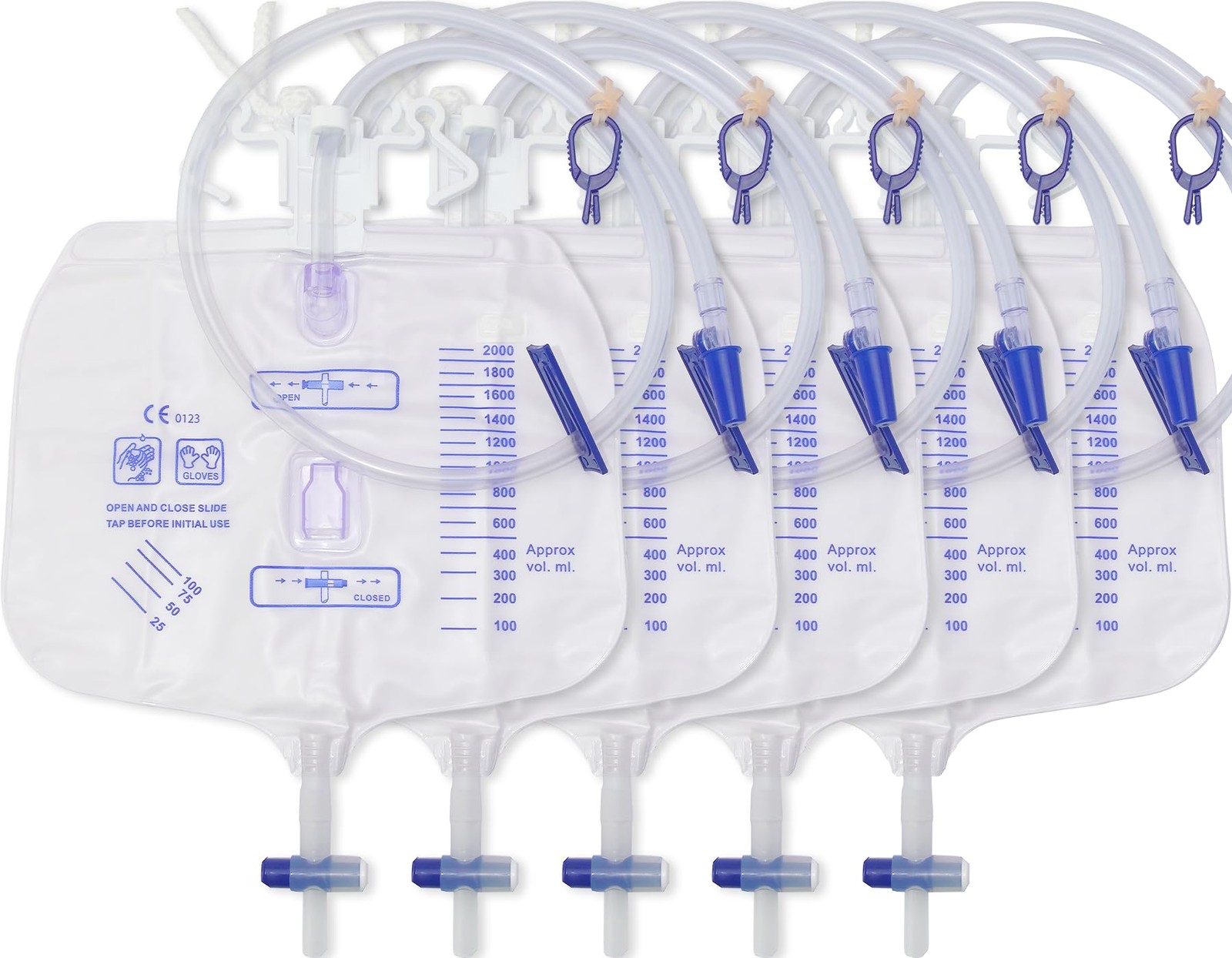 5PCSCatheter Bags for Men,2000MLUrinary Drainage Bag,Reusable Urine Bag,Lengt…