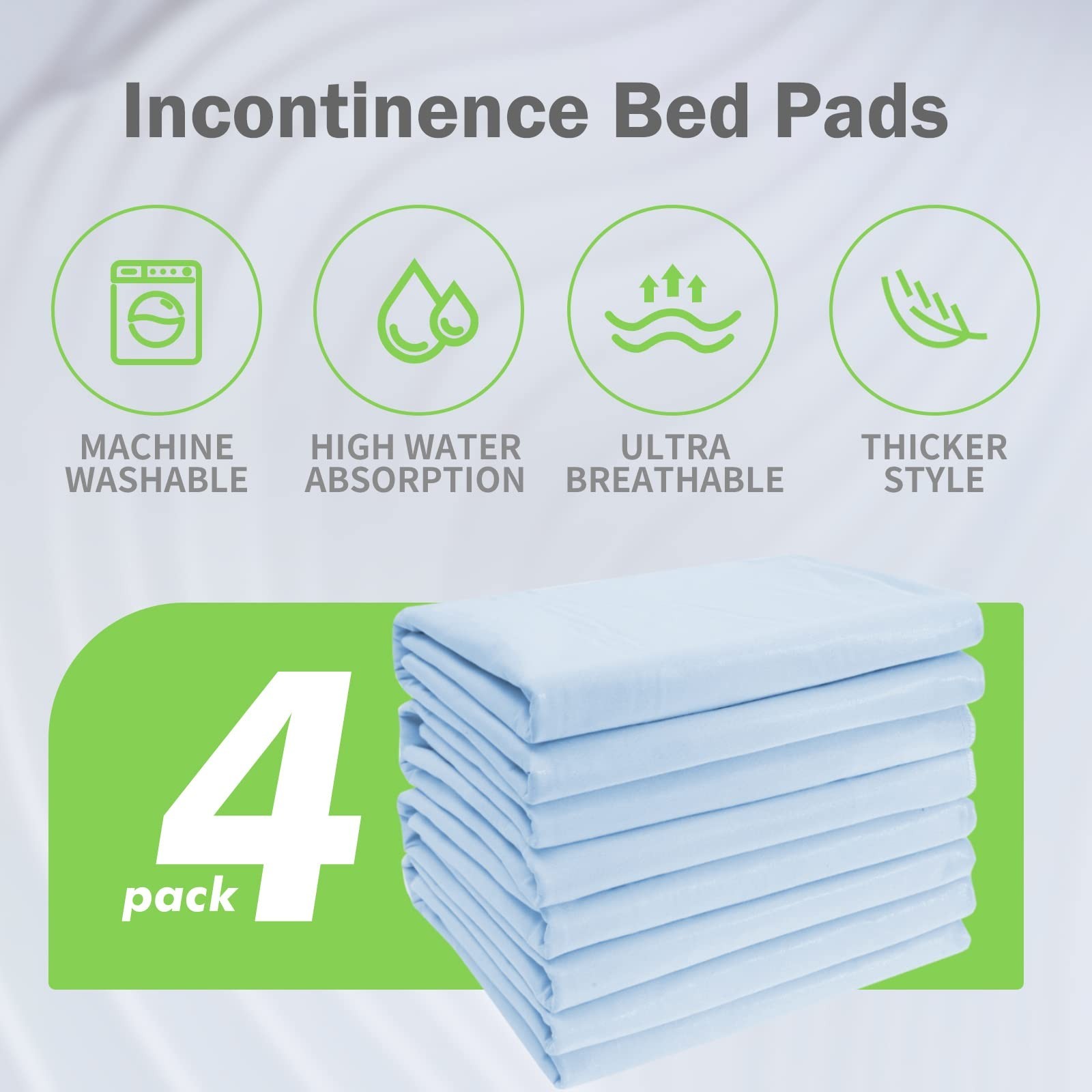 4 Pack Waterproof Washable Incontinence Bed Pads, Soft Reusable Underpads 30″x34
