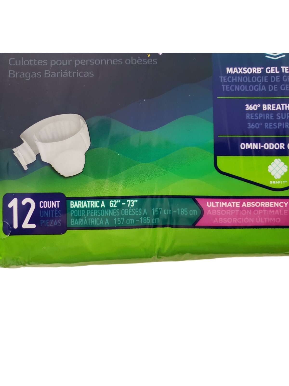 Prevail Specialty Bariatric Briefs Size 62″-73″ Ultimate Absorbency 12 Count Pk