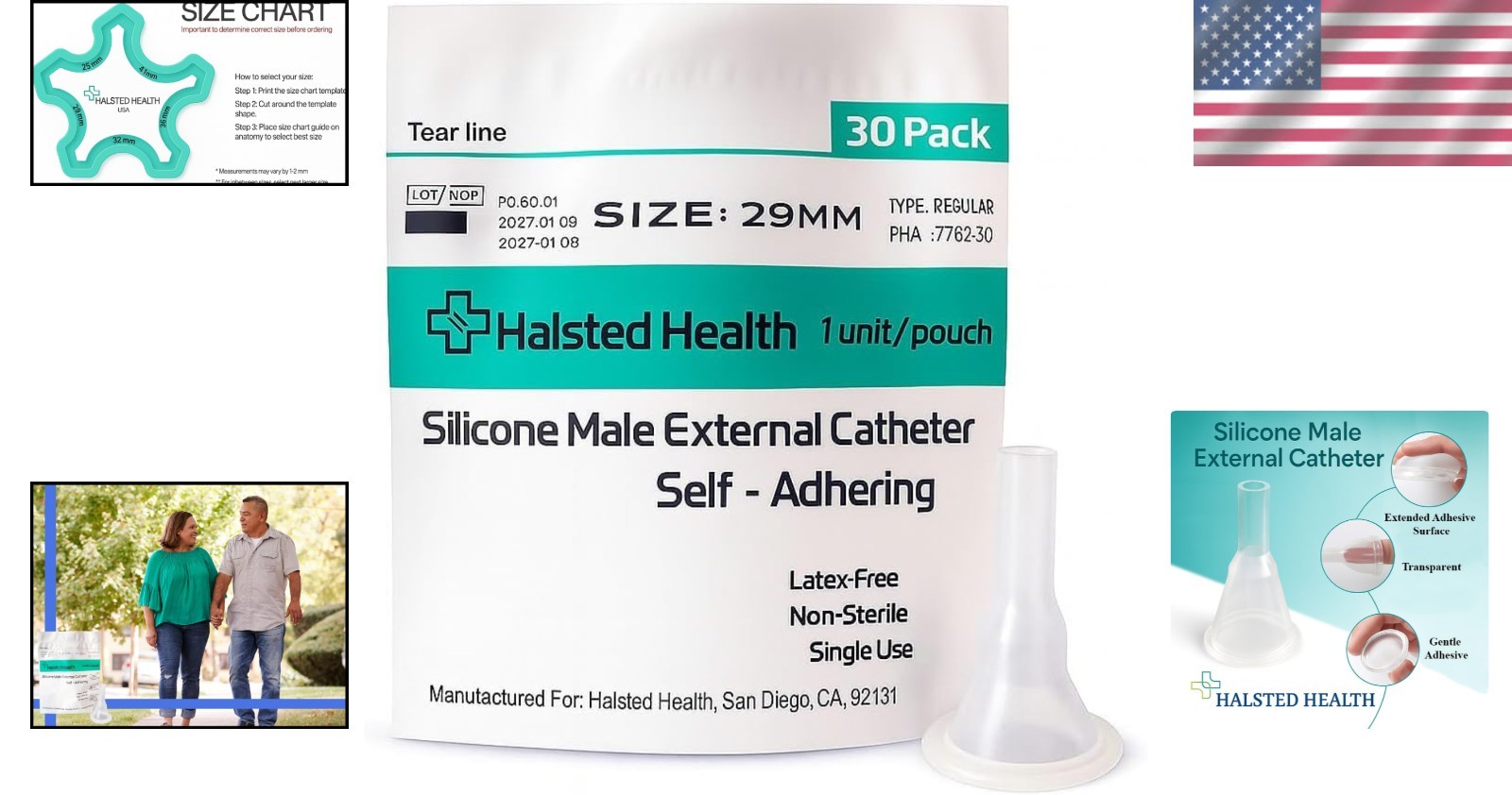 29mm Silicone Male External Catheter – Self-Adhesive & Kink Resistant, 30 Pack