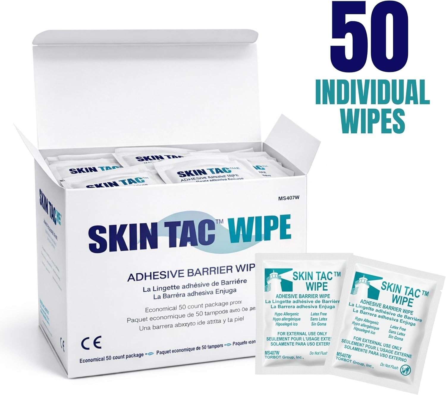 Adhesive Barrier Wipes Skin Tac Hypoallergenic Latex Free 50 Pack 2
