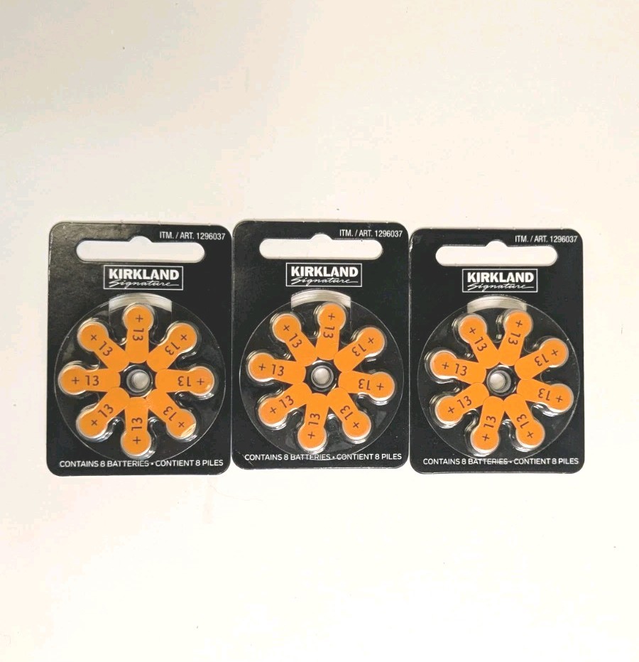 Kirkland Signature Hearing Aid Batteries Sz 13, 3 Packs, 24 Total EXP 12/27 NEW