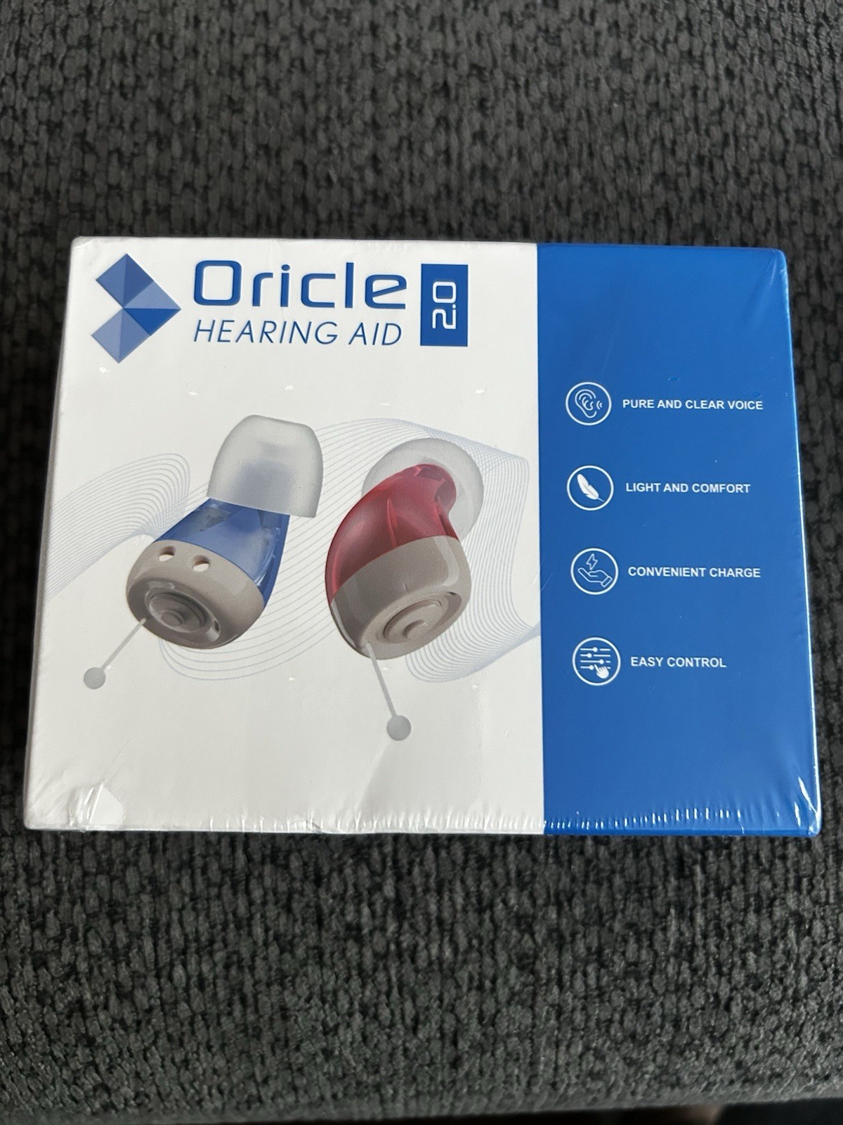 Oricle 2.0 Rechargeable Hearing Aid Blue Red Adult Charging Case Easy Control