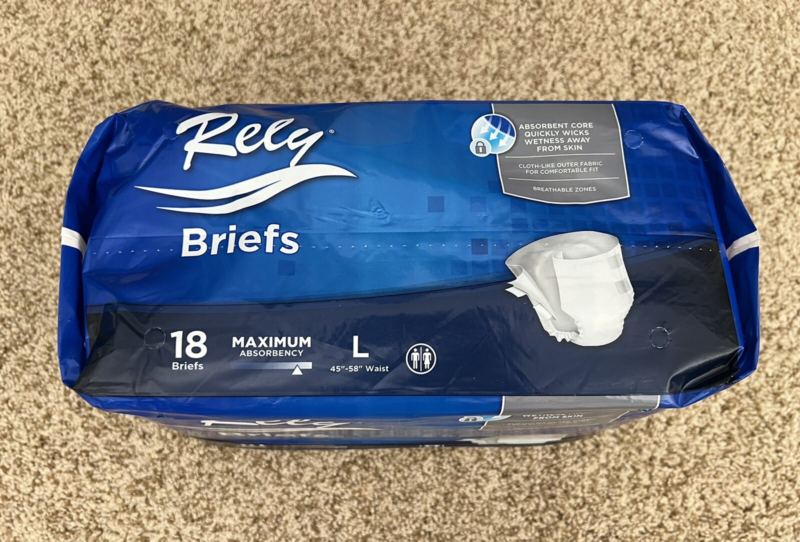Rely Unisex Disposable Briefs Adult Large 18 Count Pack
