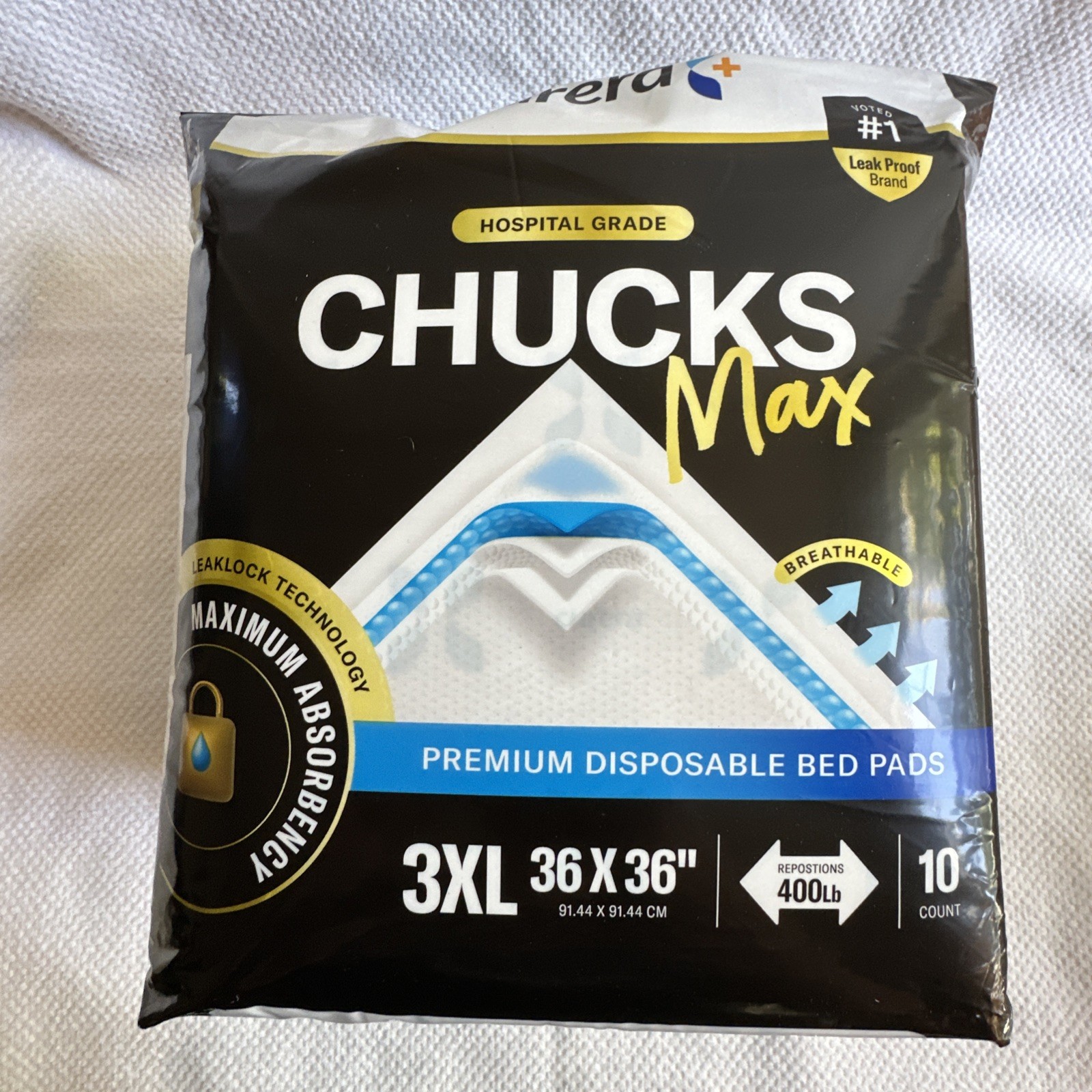 Chucks MAX Hospital Grade Bed Pads 3XL 36 x 36 10 Pack Disposable Incontinence