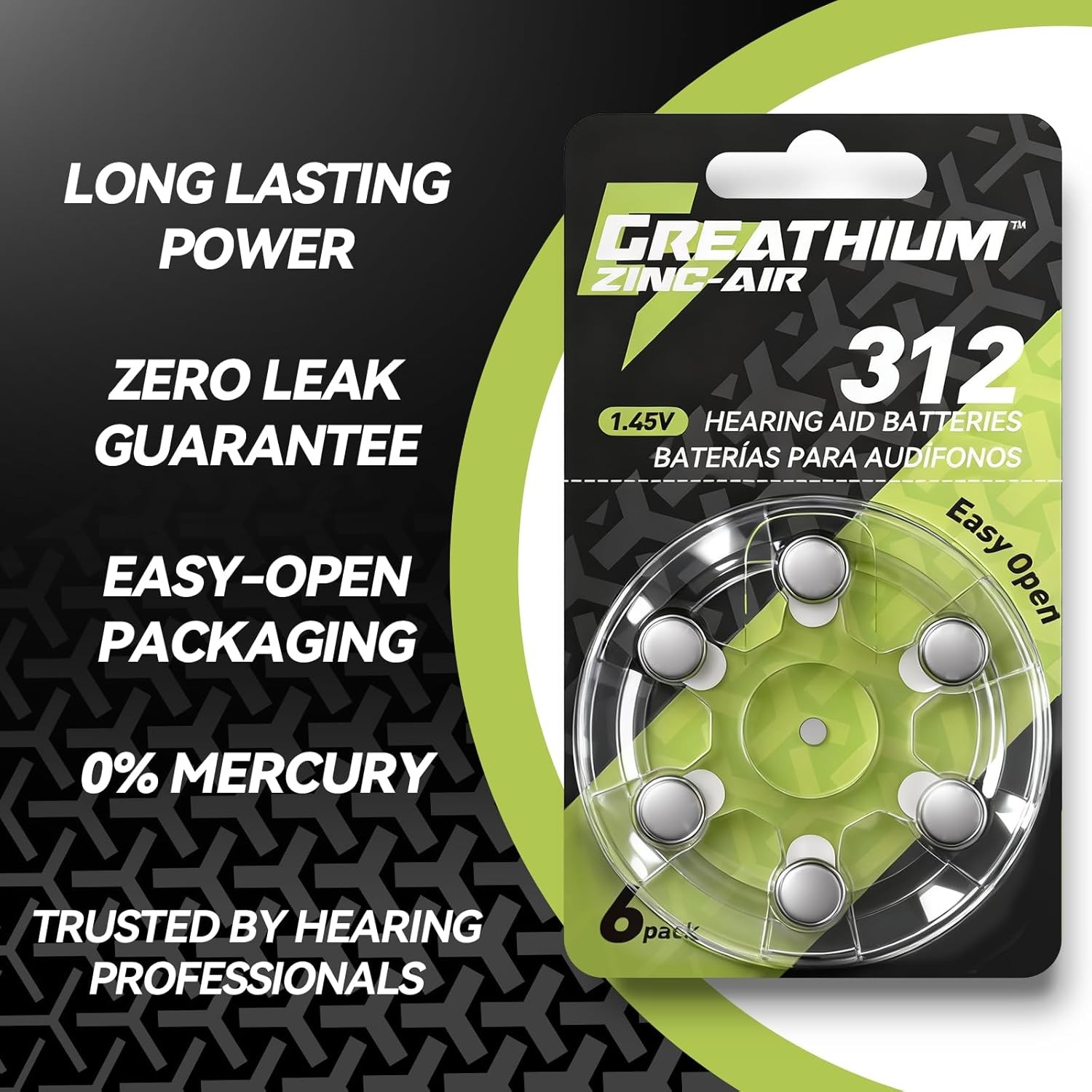 Hearing Aid Batteries Size 312 24-Pack Zinc Air 1.45V Long Lasting Easy Open