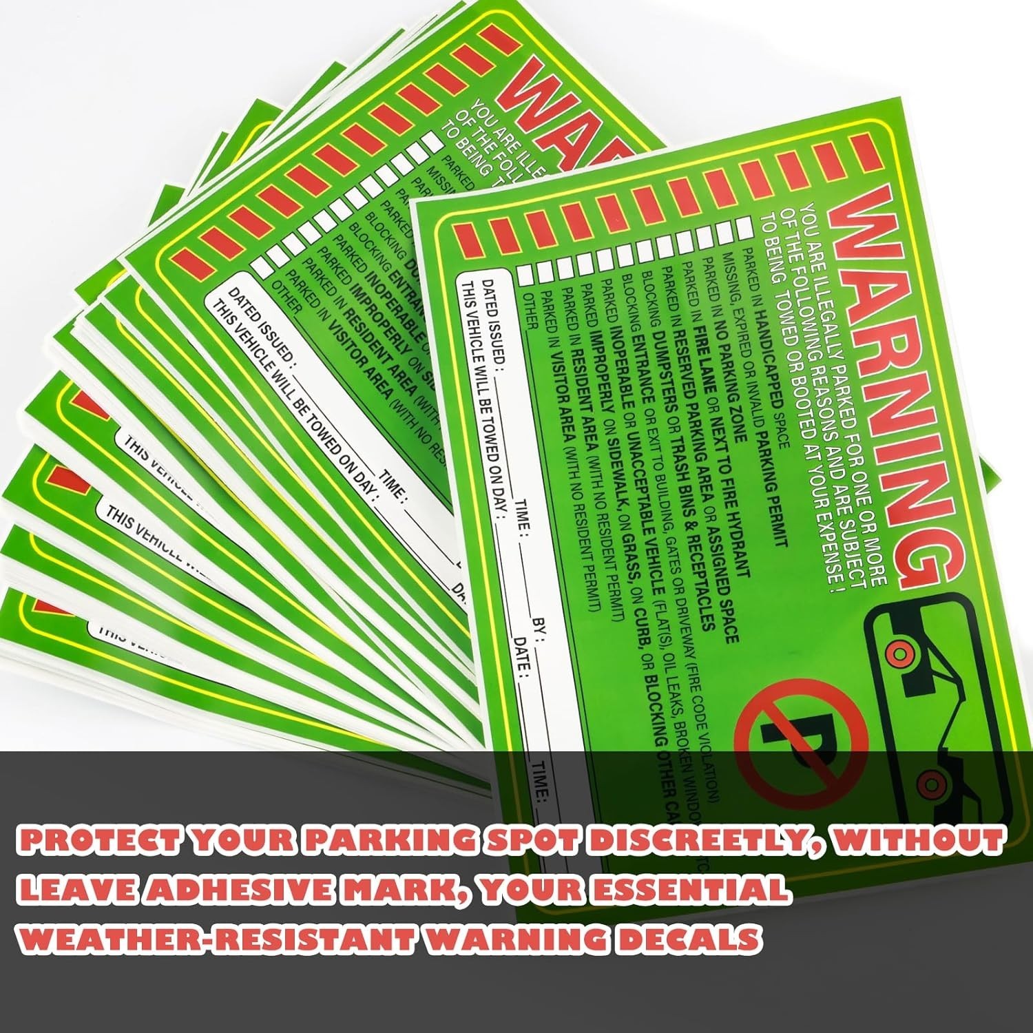50 Parking Violation Notice Tow Stickers – Adhesive Fluorescent Labels