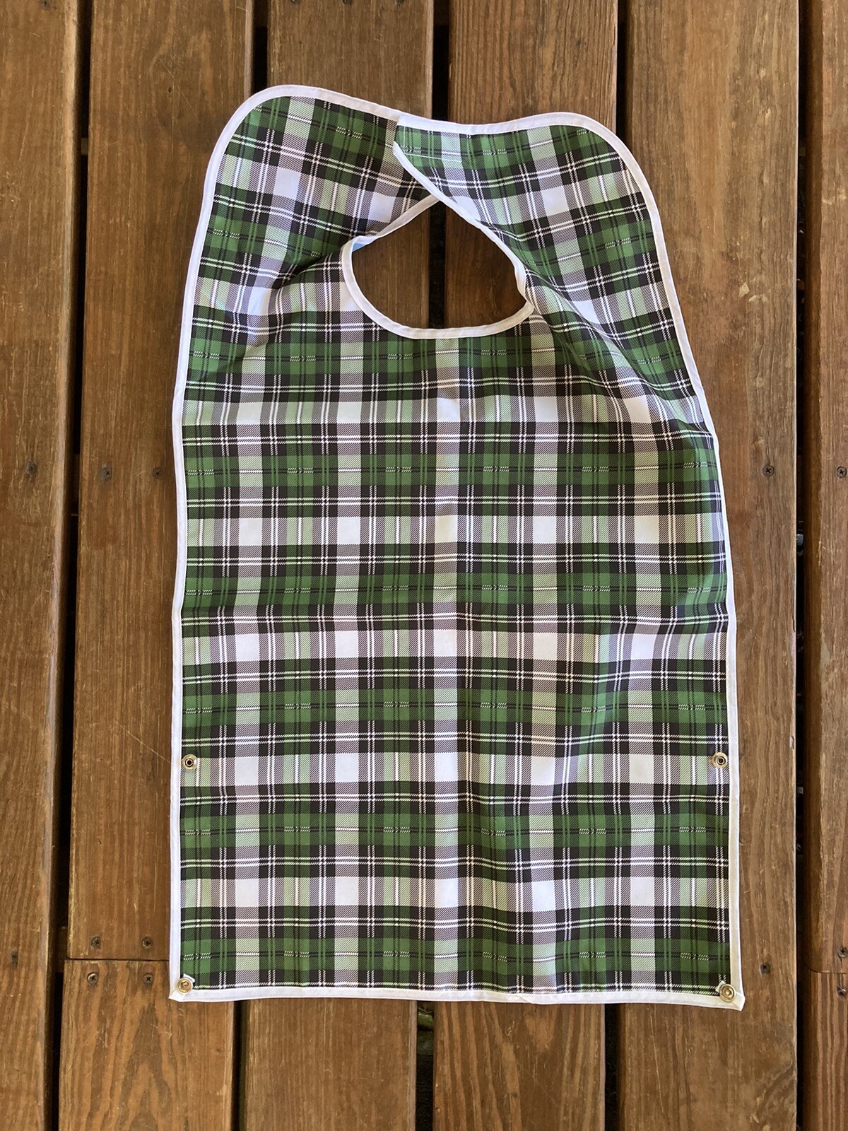 Adult Dignity Bib in Plaid Wipe Clean Washable Vinyl and Polyester – Celley