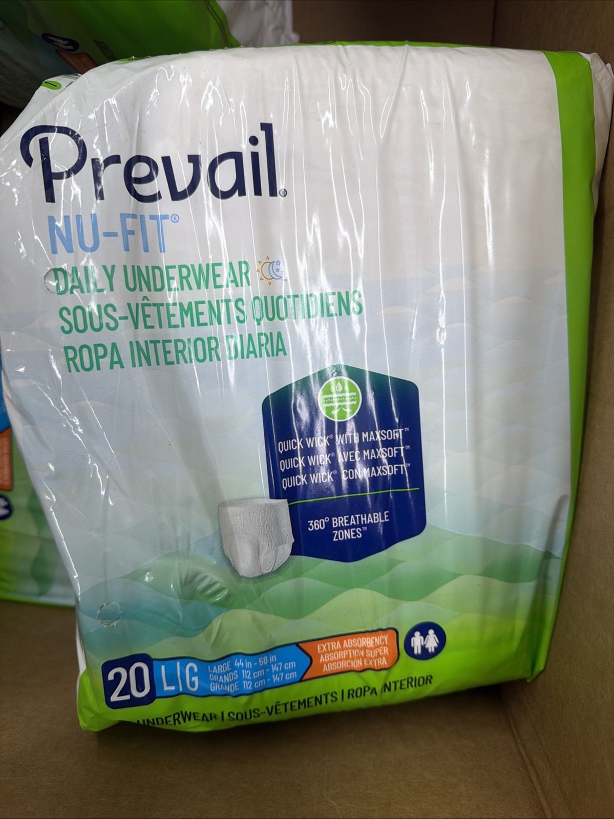Prevail Nu-Fit Adult Unisex Daily Underwear/Diapers – Large – Pack of 60