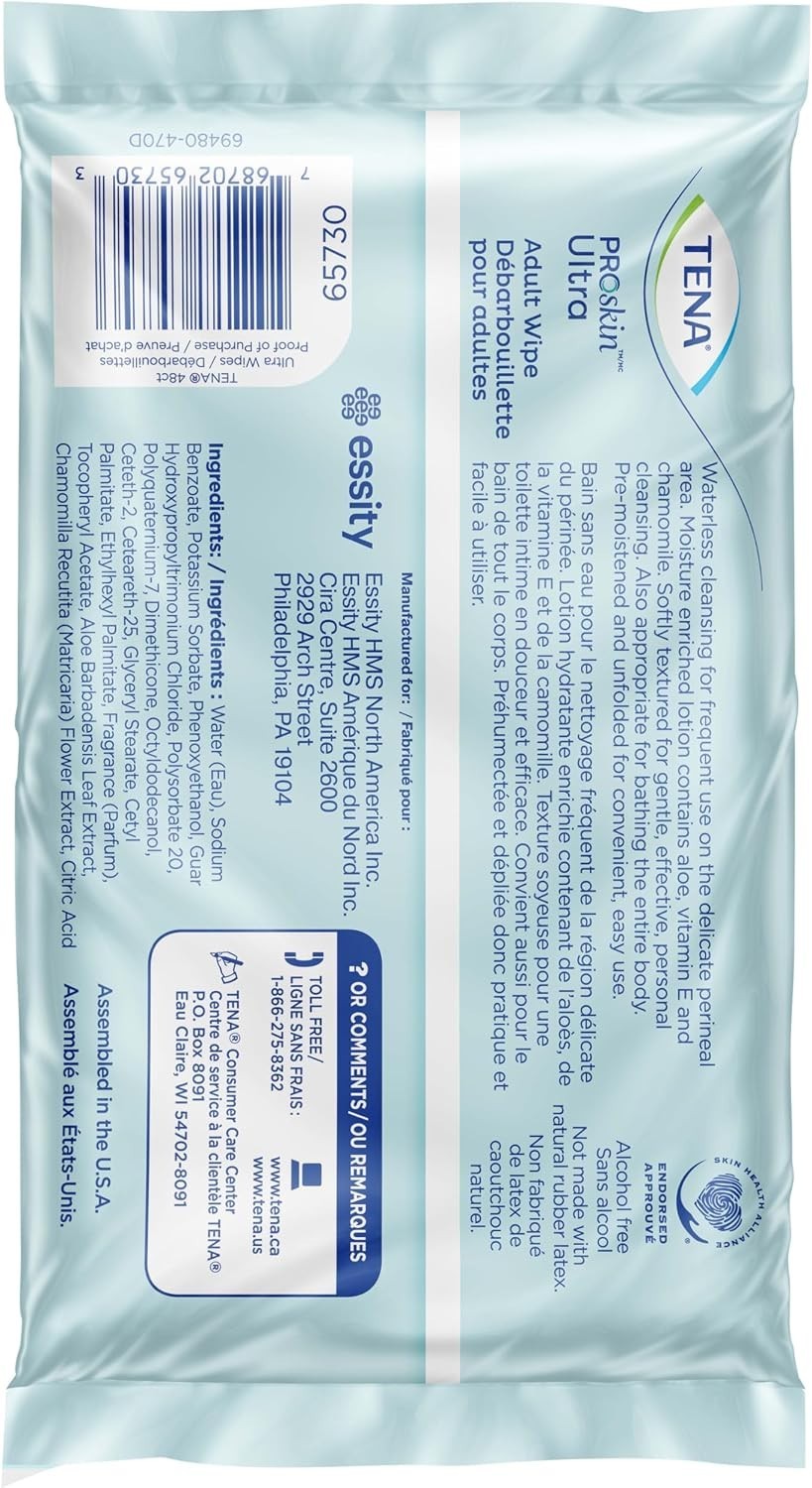 Alcohol-Free TENA Adult Wipes – 48 Ct, Freshly Scented for Incontinence Care