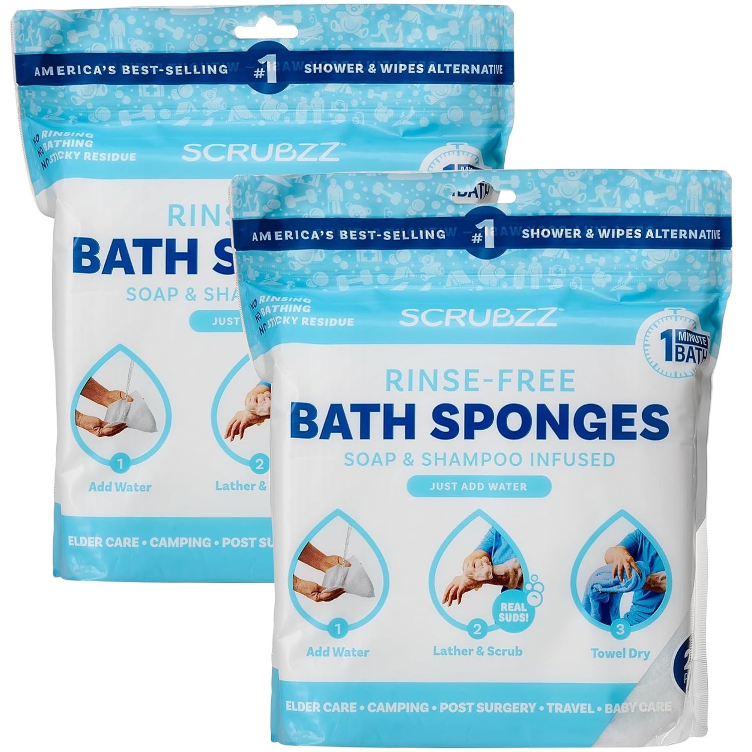 Disposable Bathing Wipes Rinse-Free All-in-1 Body Cleansing Travel Pack
