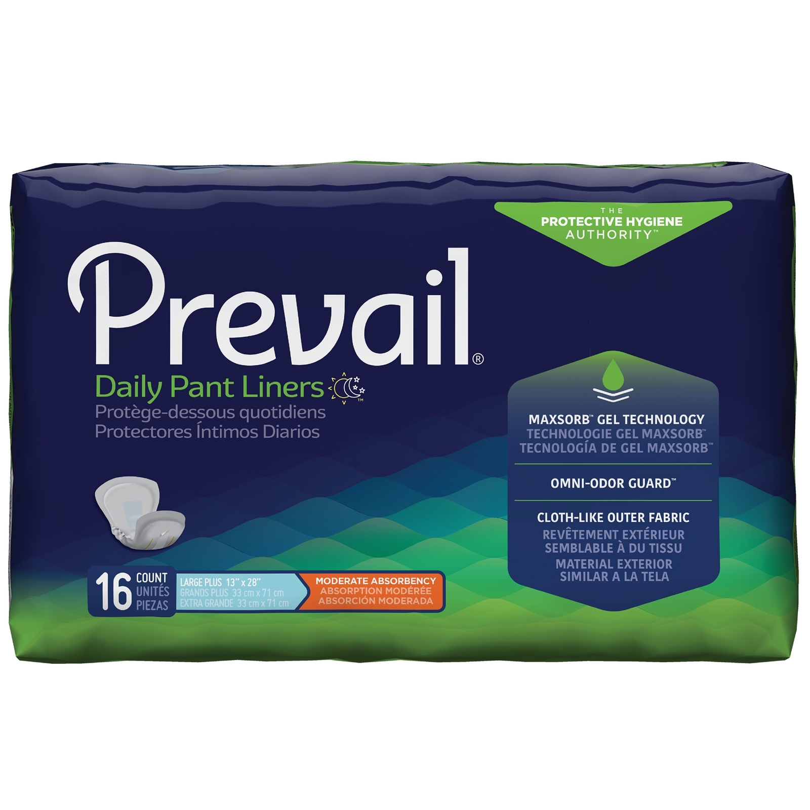 Prevail Incontinence Liner 28″ L Extended Wear Moderate 16 Ct