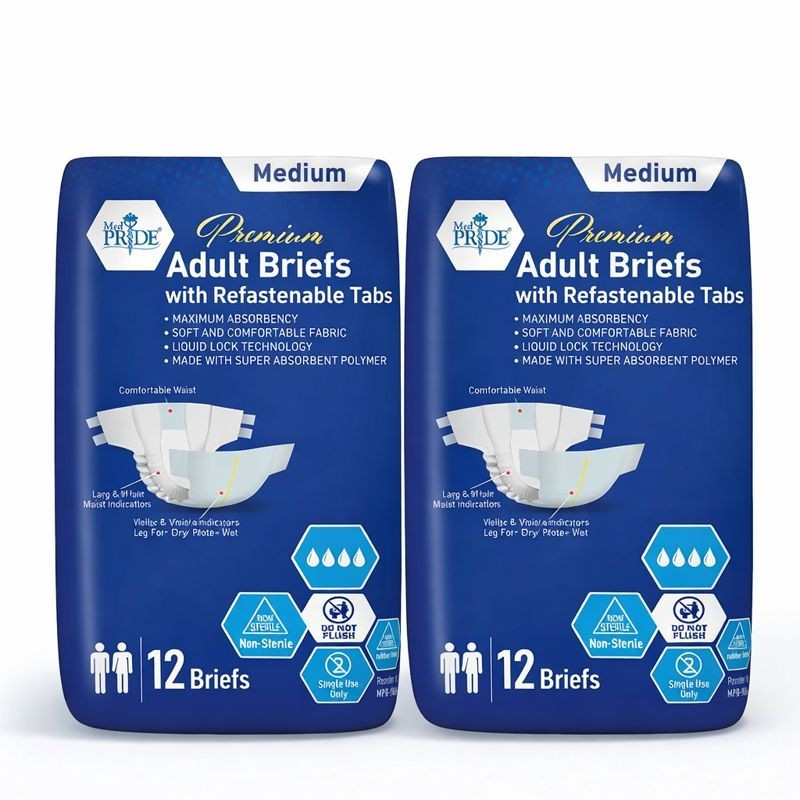 MEDPRIDE Adult Briefs Medium Maximum Absorbency Refastenable Tab Diapers 24–96ct