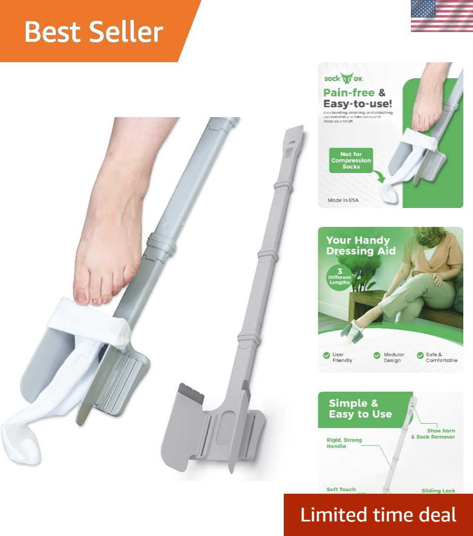 Ergonomic Sock Ox Aid with Long Handle Shoe Horn – For Seniors’ Independence