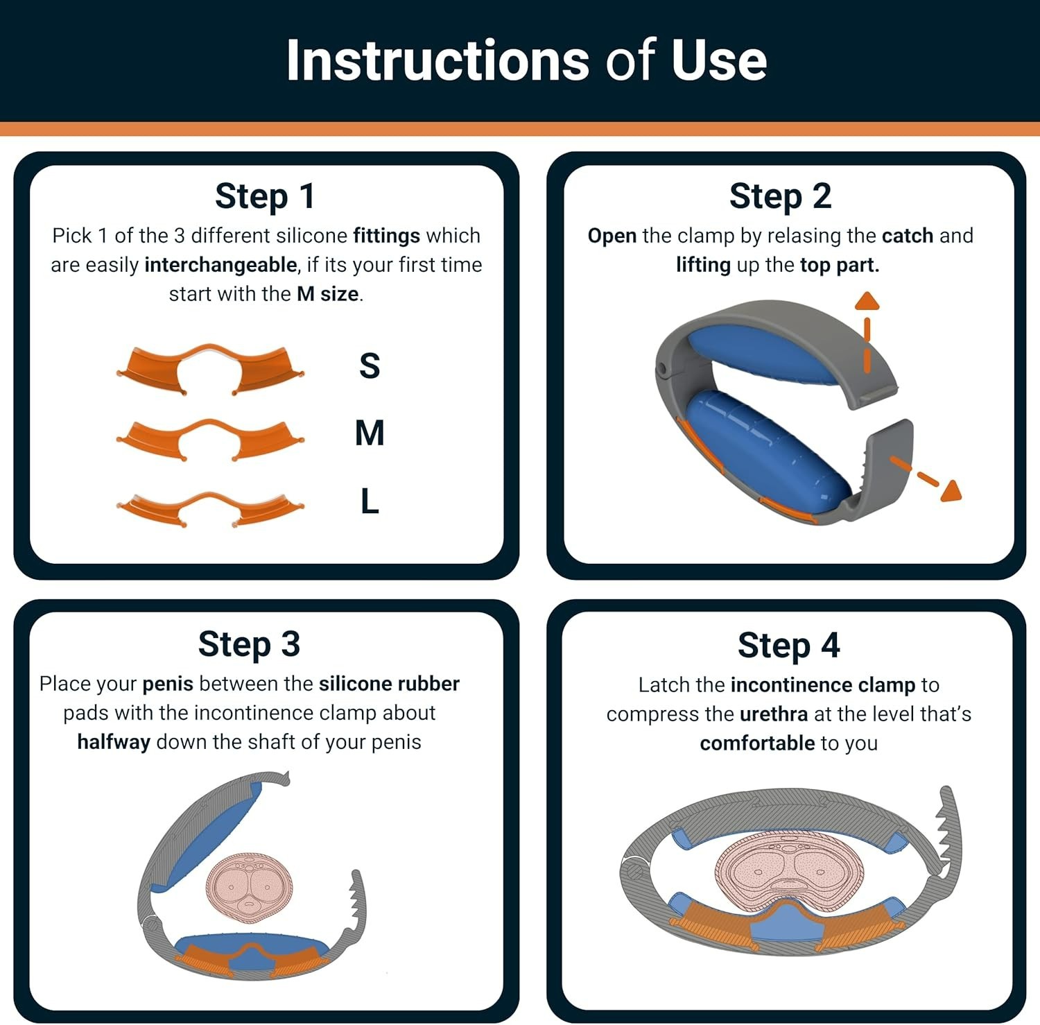 Comfortable Male Incontinence Clamp – 3 Adjustable Sizes, Travel Bag Included