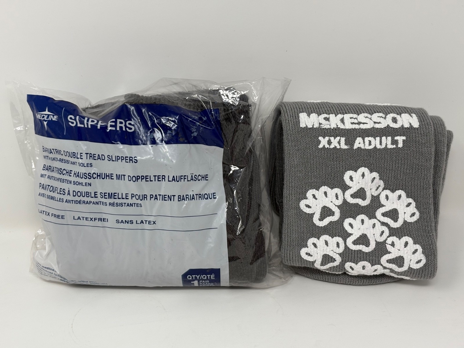 Hospital Non Slip Grip Socks Lot 2 Pairs Medline Bariatric McKesson XXL Grey New