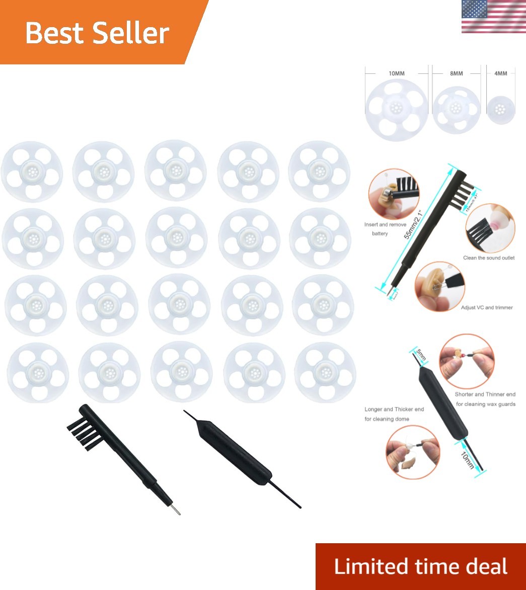 Click Dome Hearing Aid Accessories – 20 Silicone Domes & Cleaning Tools Included
