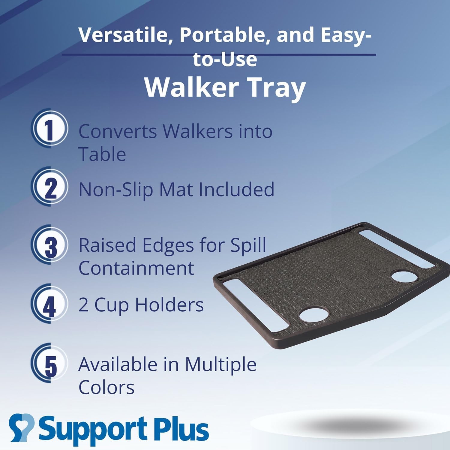 Walker Tray Table Non-Slip Mat Mobility Accessories Cup Holder (21″x16″) – Gray