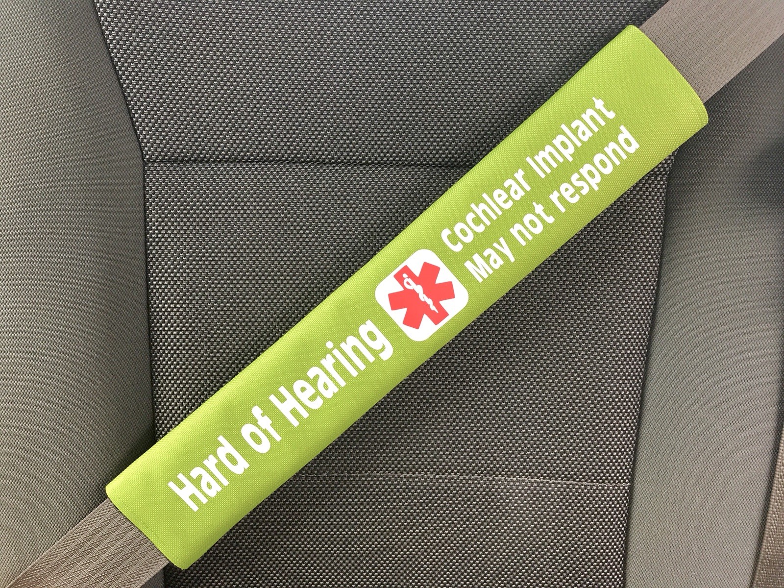 Hard of Hearing Cochlear Implant Medical Alert Seat Belt Cover ICE