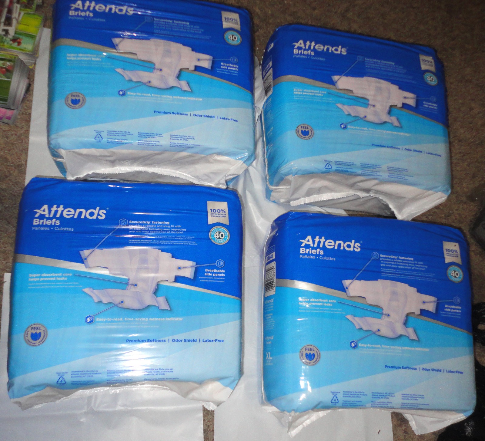 LOT 80 (4 PACK Of 20) ATTENDS UNISEX MAXIMUM ABSORBENCY BRIEFS~Size XL 58″-63″
