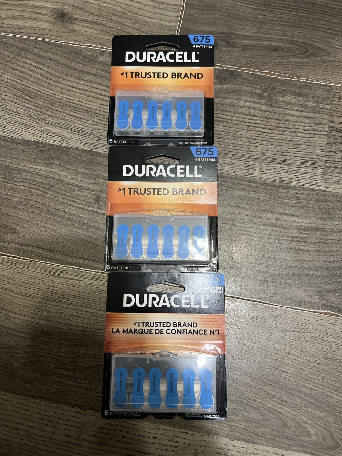 Duracell Size 675 Hearing Aid Batteries 6 Count 03/2025 X 2 03/2026 X 1. 3 Packs