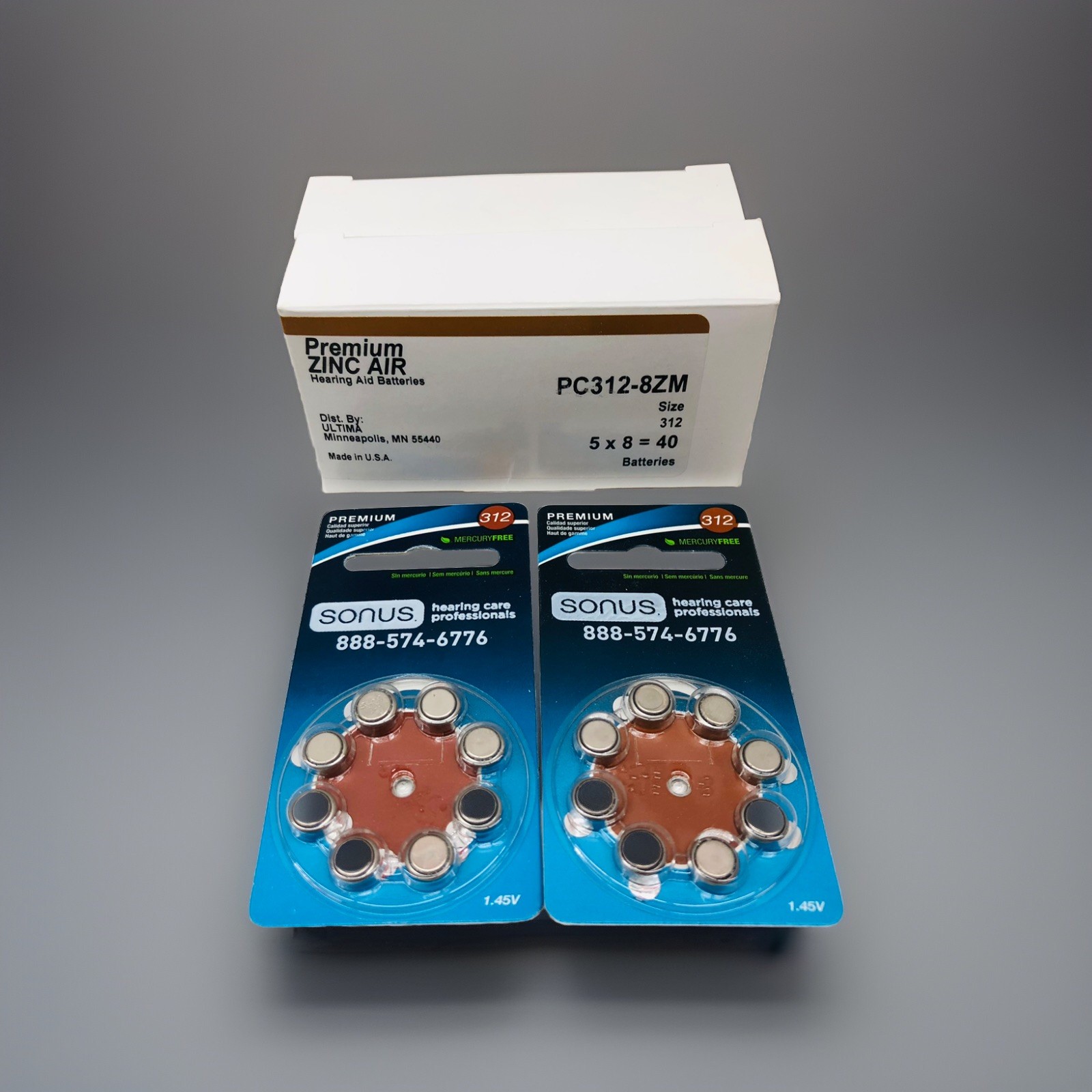 New Sonus Mercury Free Hearing Aid Batteries Size 312 (96 Batteries) Exp/22