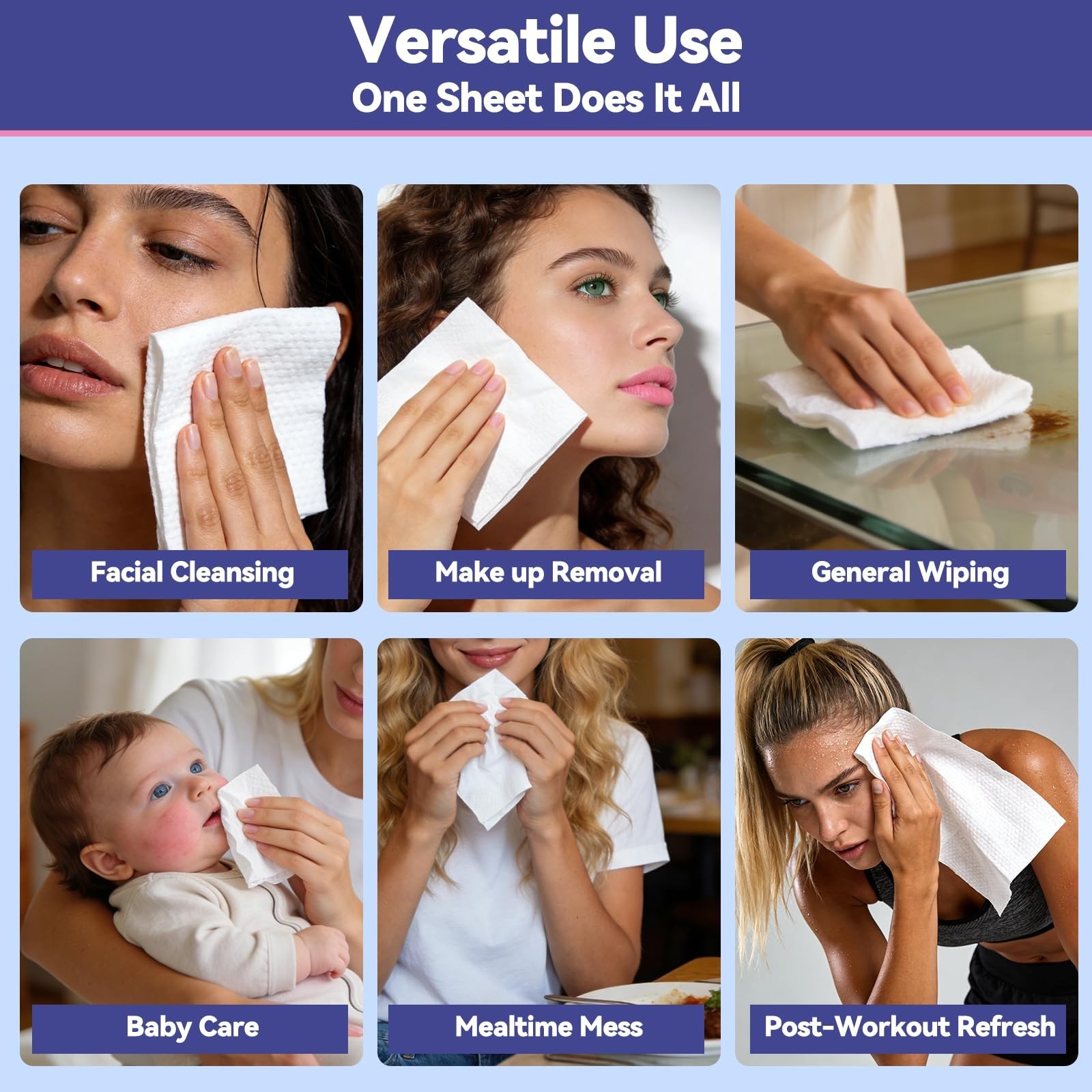 200 Count Large Disposable Face Towels, 10″x12″ Ultra Thick Biodegradable Makeup
