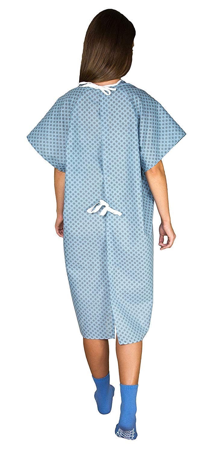 12 Pack Blue Hospital Gown with Back Tie/Hospital Patient Robes with Ties 