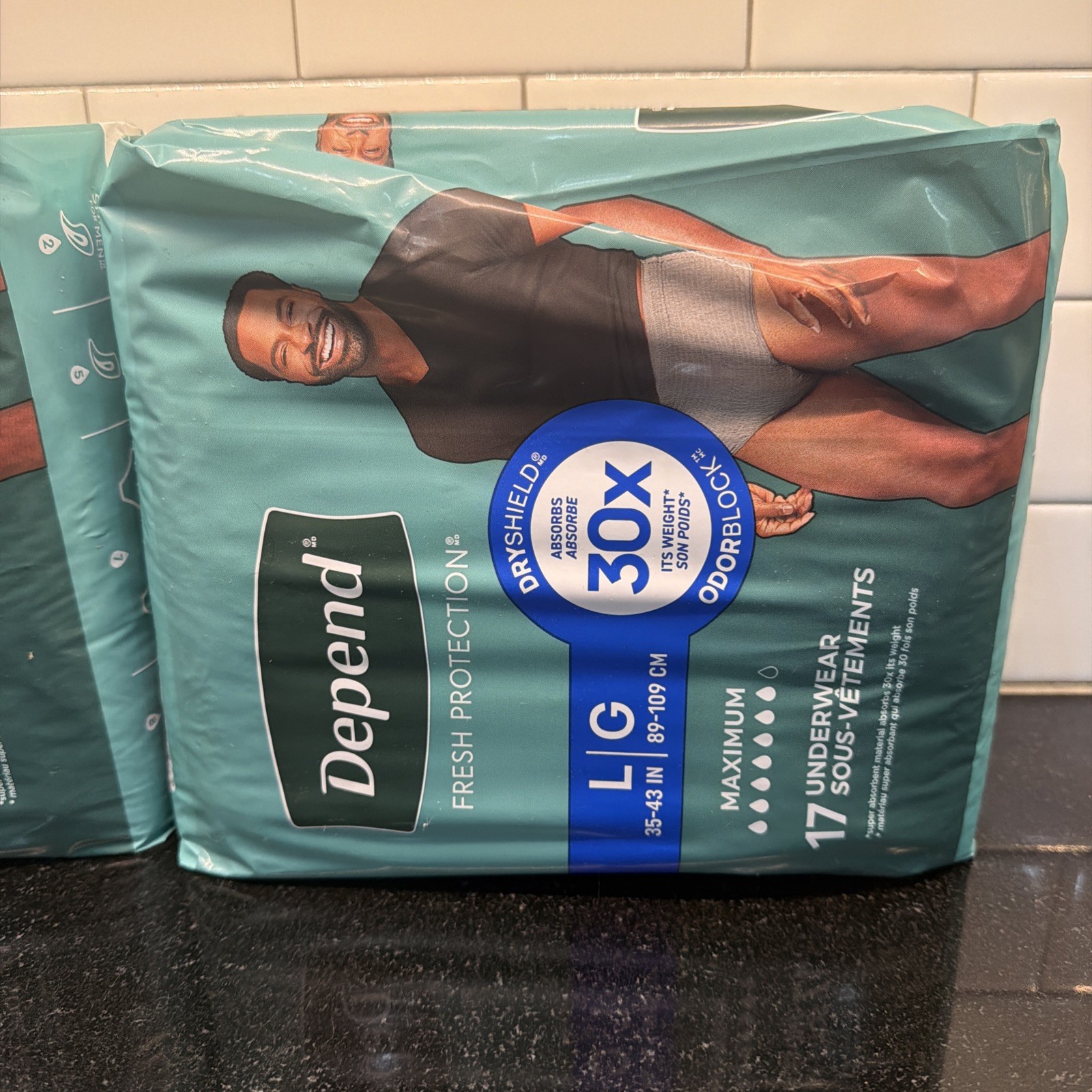 Total of 34pairs(17×2) | Depend Fresh Protection Disposable Underwear, Men Large
