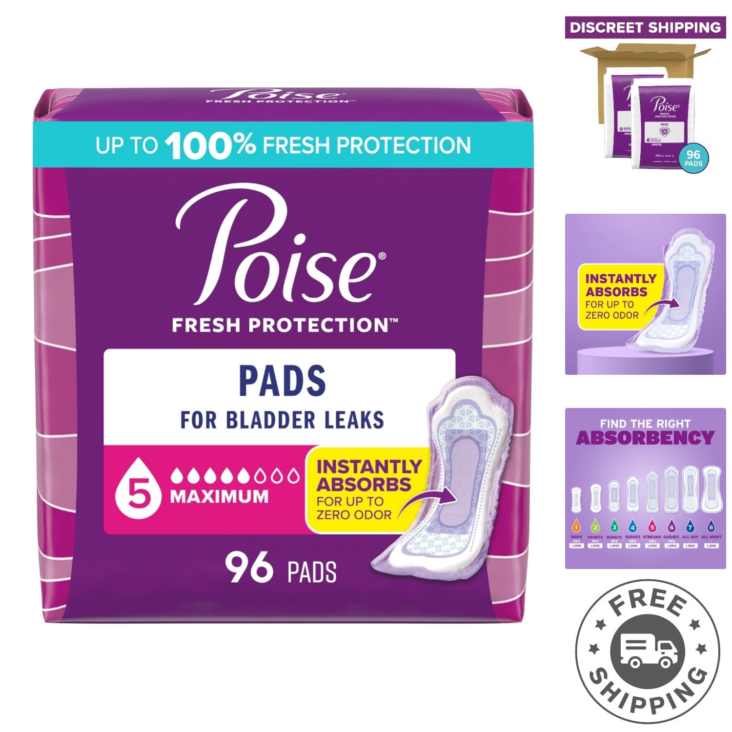 ContourFit Incontinence & Postpartum Pads – 96 Count, 5 Drop Maximum Absorbency