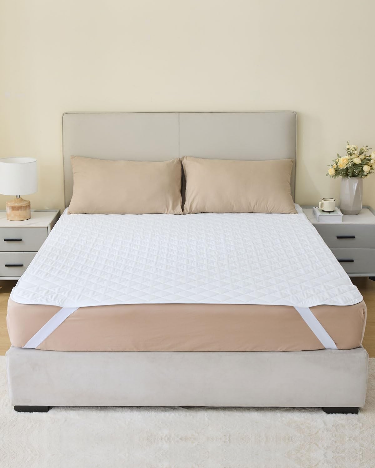 Queen Size Bed Pads (60″x80″) with Straps (1 Pack), Washable and Waterproof ,…