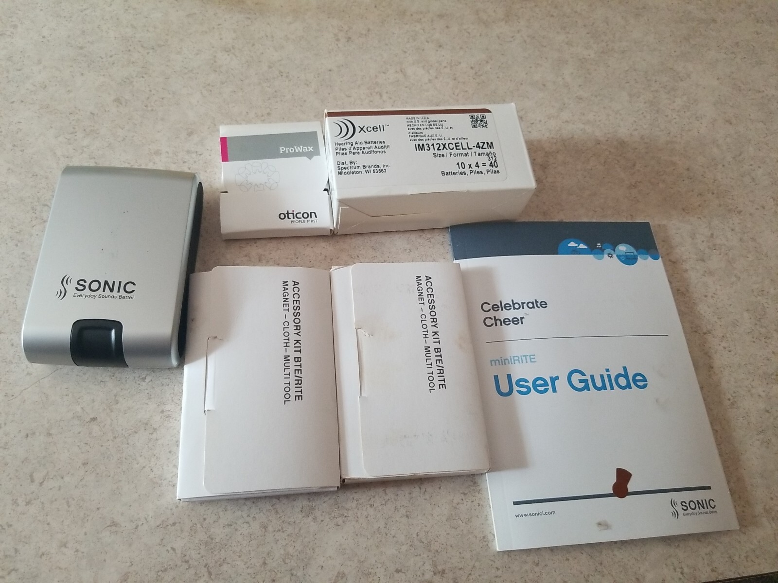 Sonic Hearing Aids MiniRite Acc. Lot. 32 Batteries. User Guide. Multi Tool.