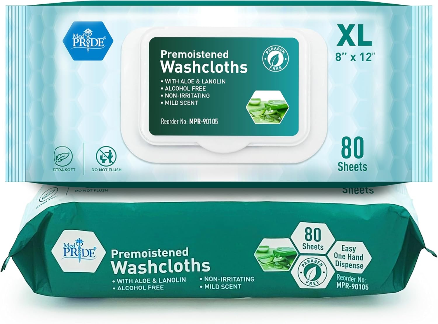 Disposable XL Premoistened Washcloths 8” x 12” Pack of 80 – Adult Cloth Wipes