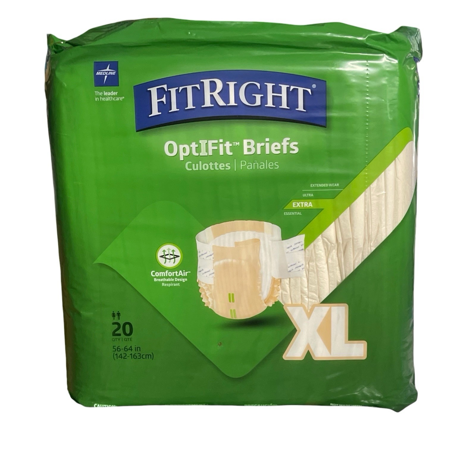 Medline FitRight Extra Absorbent Adult Optifit Briefs Size XL 56-64 In 20 Count