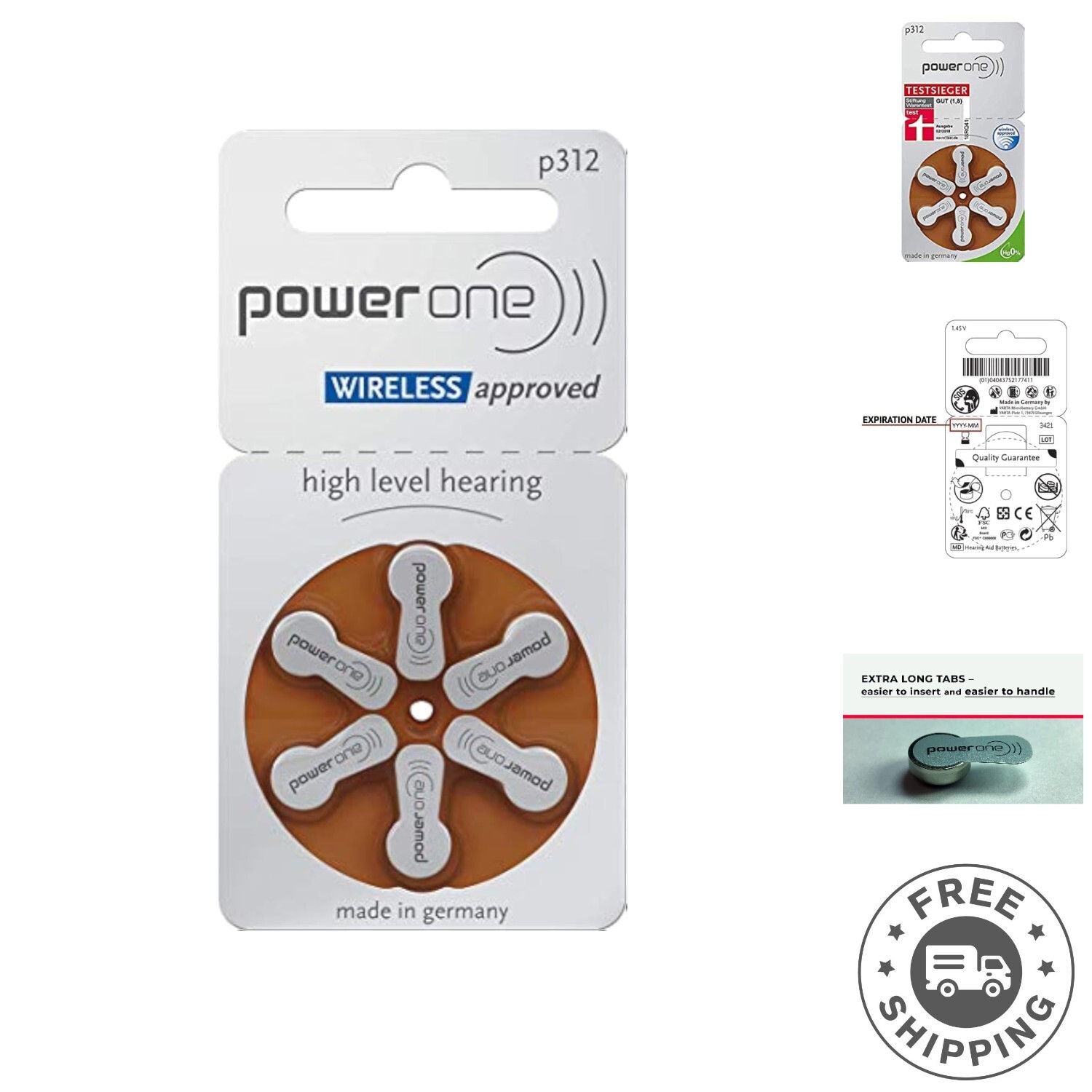 Power-One Comfort Pack – 60 Size 312 Hearing Aid Batteries with Extra-Long Tabs