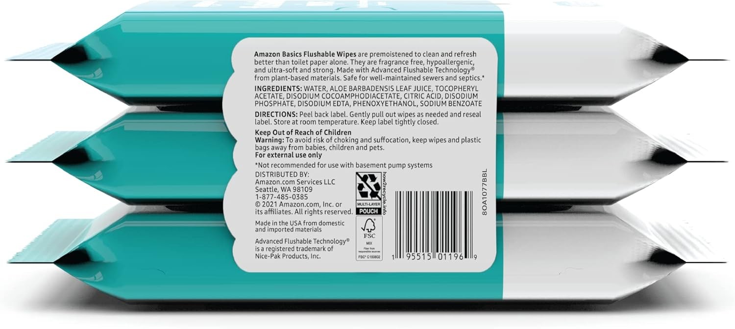 Adult wipes, rinseable, unscented,126 wipes per pack (3 packs,42 wipes per pack)