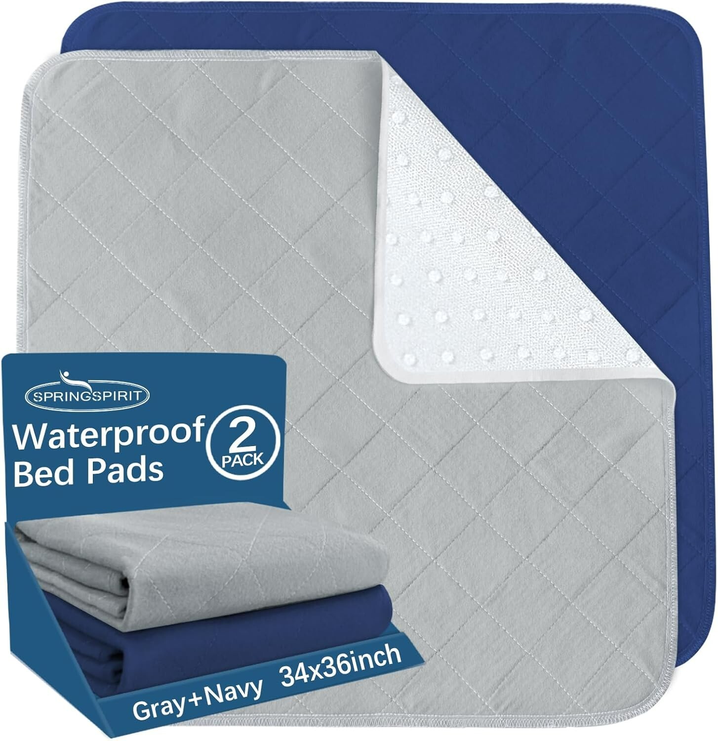 Incontinence Bed Pads Waterproof Washable Reusable Bed Underpads 36″x34″ 2 Pack