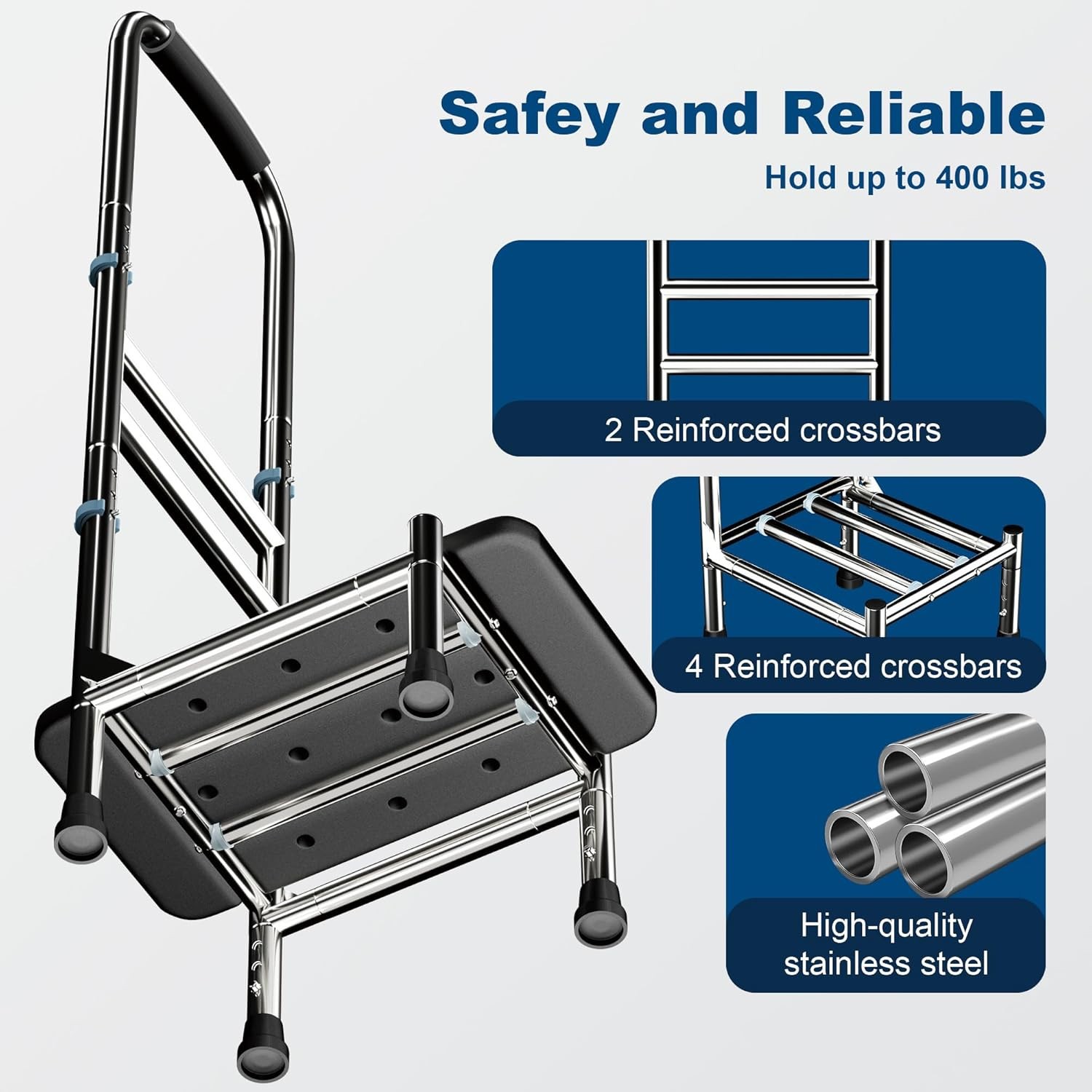 Step Stool with Handle for Elderly for Bedside/Bathtub/Car Anti-Slip 400lb
