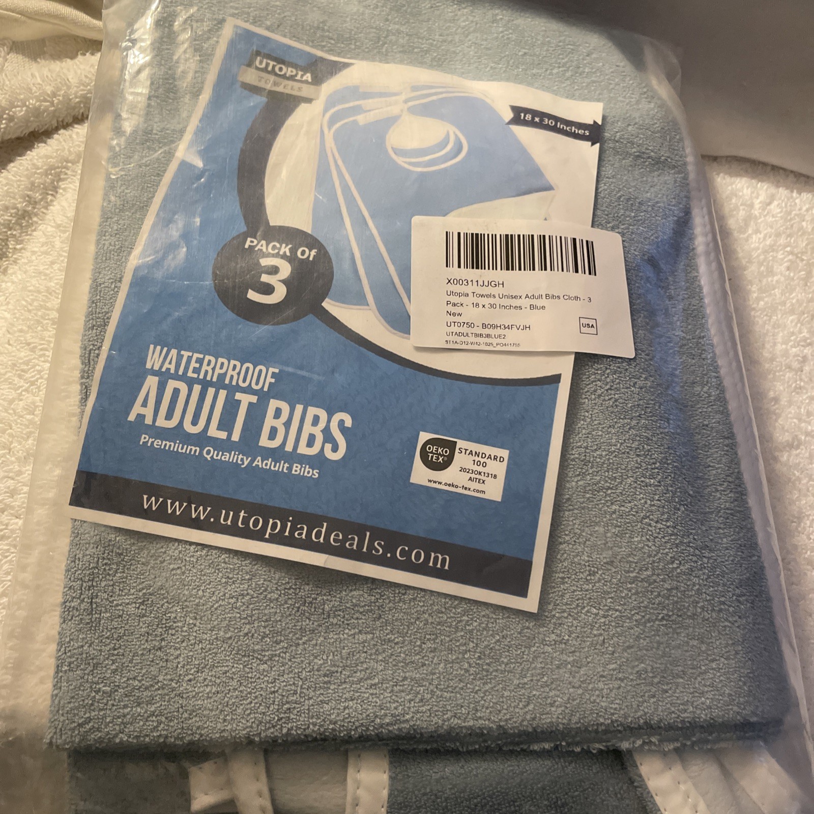 3 ct pkg Utopia Adult Waterproof Bibs Clothing Protector Washable 18×30 Blue