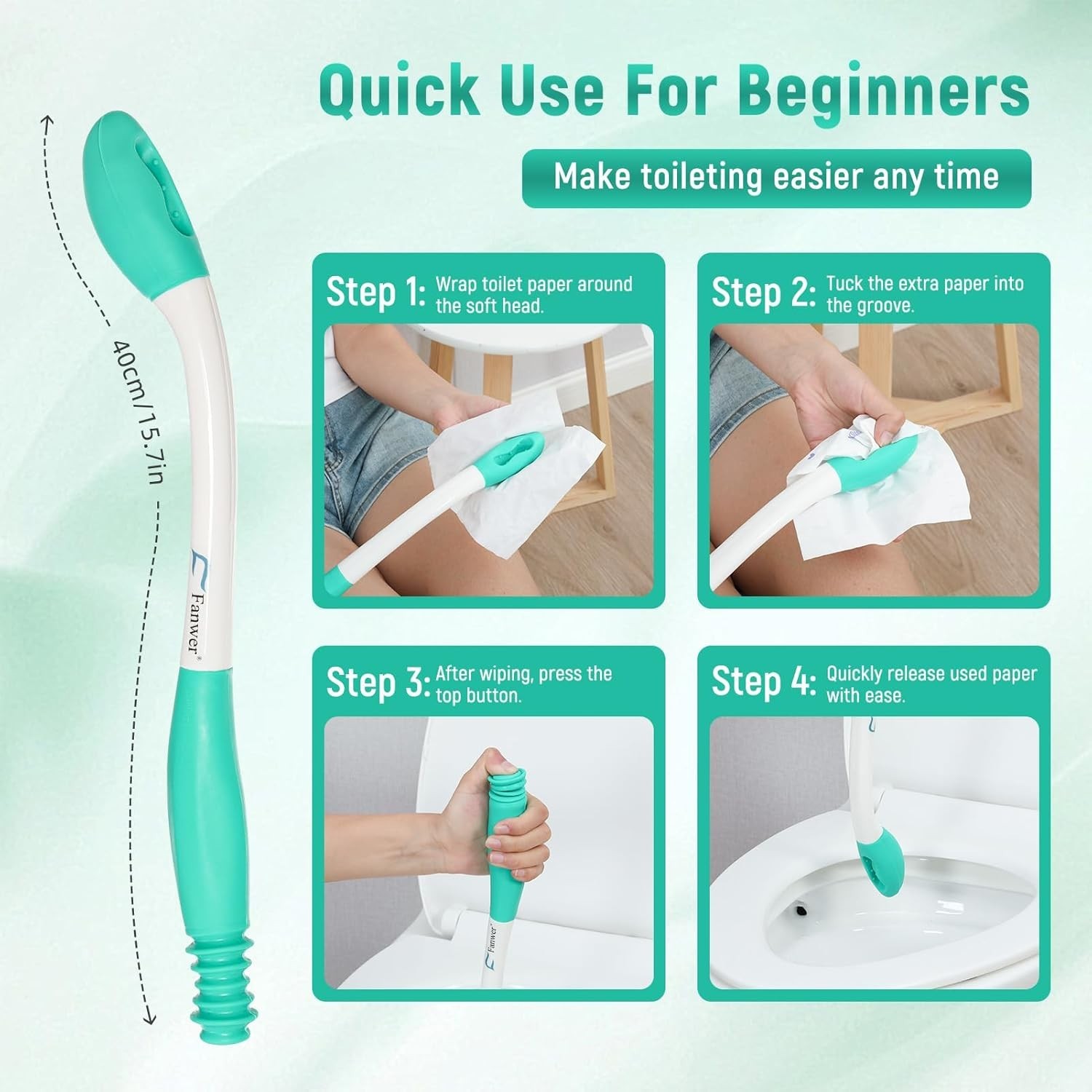 Toilet Aids for Wiping 15.7-Inch Bath Helper Self-Assist for Disabled
