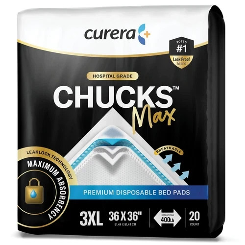 Curera CHUCKS MAX Adult Disposable Bed Pads 3XL 36 x 36″ 400 Lbs. 20 Pads
