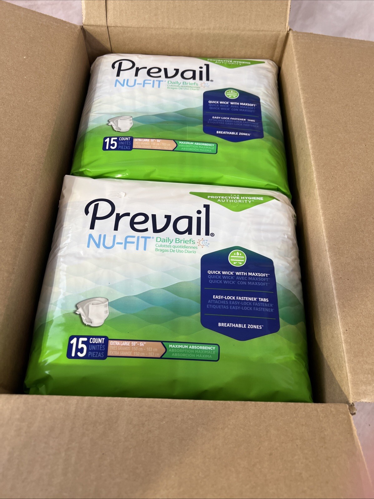 Prevail Nu-Fit Incontinence Brief XL Breathable 15 Ct/ Case of 4/ 60 Total