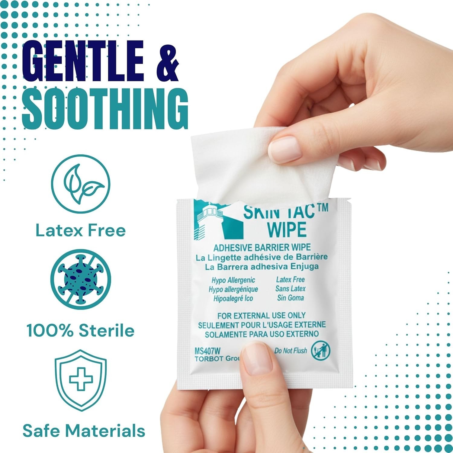 Adhesive Barrier Wipes Skin Care Sensitive Latex Free Hypoallergenic 50 Pack