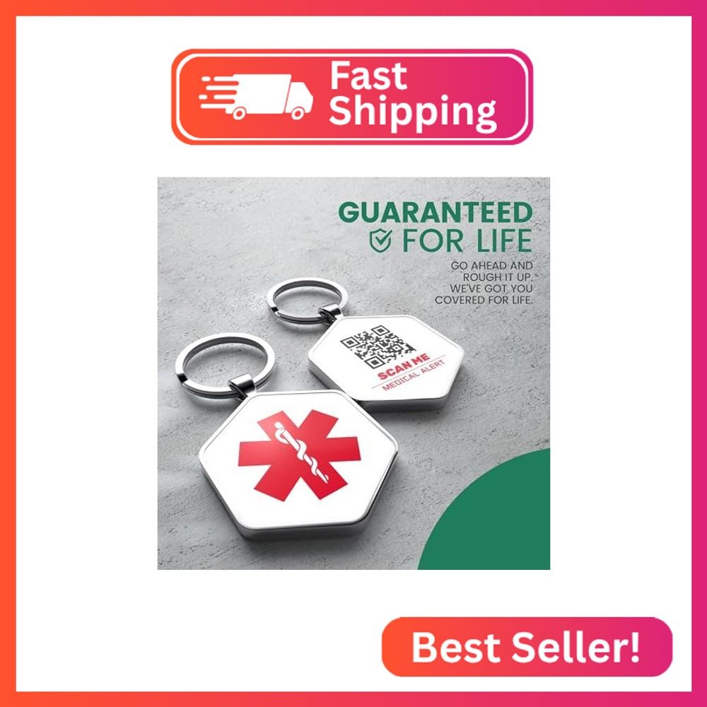 KEKHEALTH 2PCS QR Medical Alert ID Tag Life Alert Keychain Epipen Alert Pendant